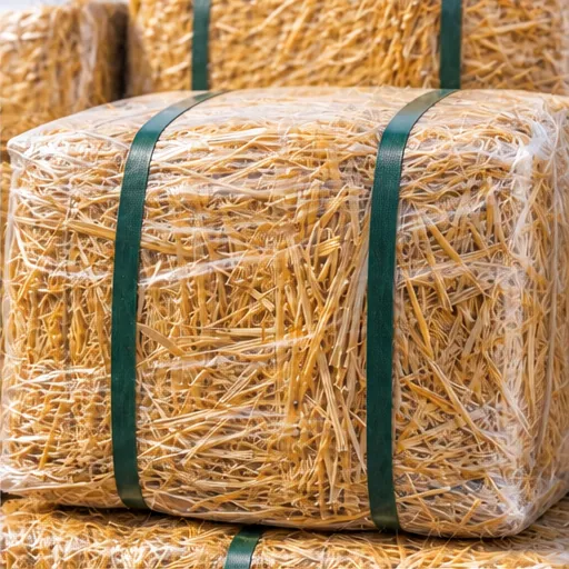 Compressed golden wheat straw export bale